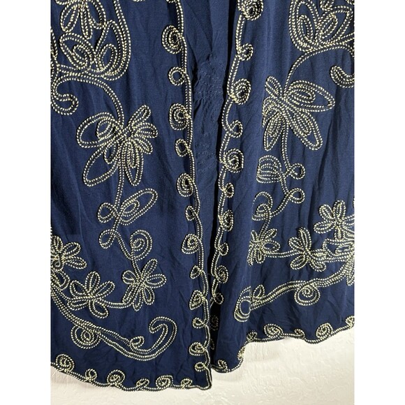 Objects D’art Woman’s Navy Embroidered Gold Trim Jacket Asymmetrical Large - Picture 8 of 8